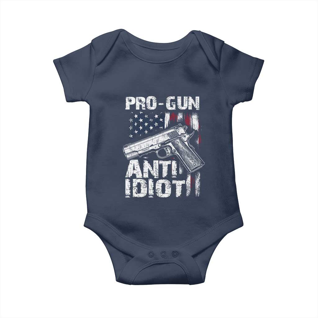 Pro Gun Anti Idiot Baby Onesie Vintage American Flag 2nd Amendment - Wonder Print Shop