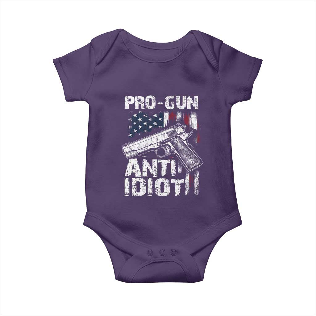 Pro Gun Anti Idiot Baby Onesie Vintage American Flag 2nd Amendment - Wonder Print Shop