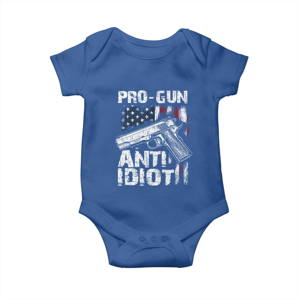 Pro Gun Anti Idiot Baby Onesie Vintage American Flag 2nd Amendment - Wonder Print Shop
