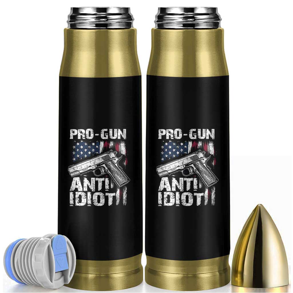 Pro Gun Anti Idiot Bullet Tumbler Vintage American Flag 2nd Amendment - Wonder Print Shop
