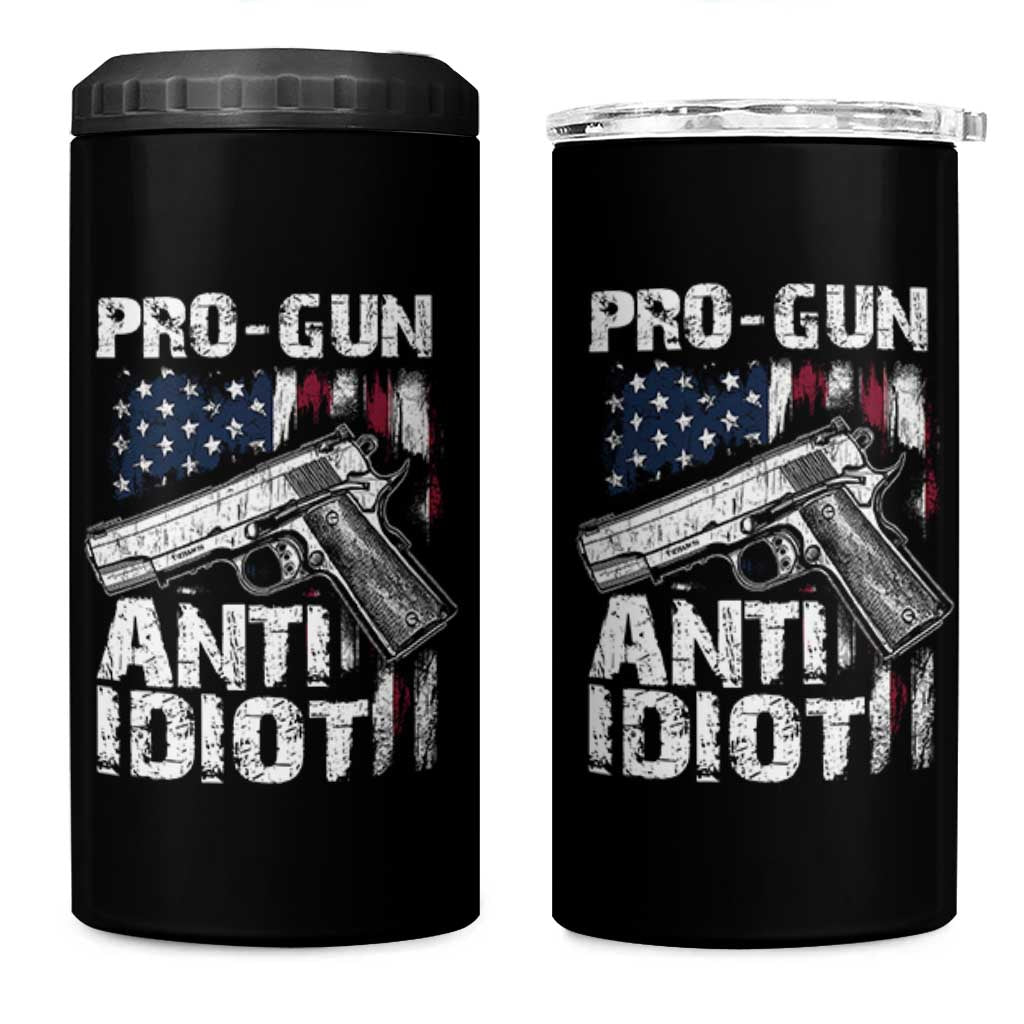 Pro Gun Anti Idiot 4 in 1 Can Cooler Tumbler Vintage American Flag 2nd Amendment - Wonder Print Shop