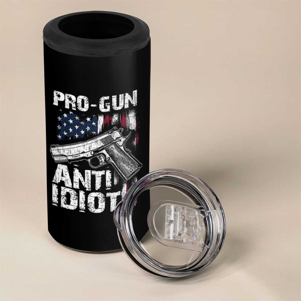 Pro Gun Anti Idiot 4 in 1 Can Cooler Tumbler Vintage American Flag 2nd Amendment - Wonder Print Shop