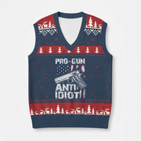 Pro Gun Anti Idiot V-Neck Knit Sweater Vest Vintage American Flag 2nd Amendment - Wonder Print Shop