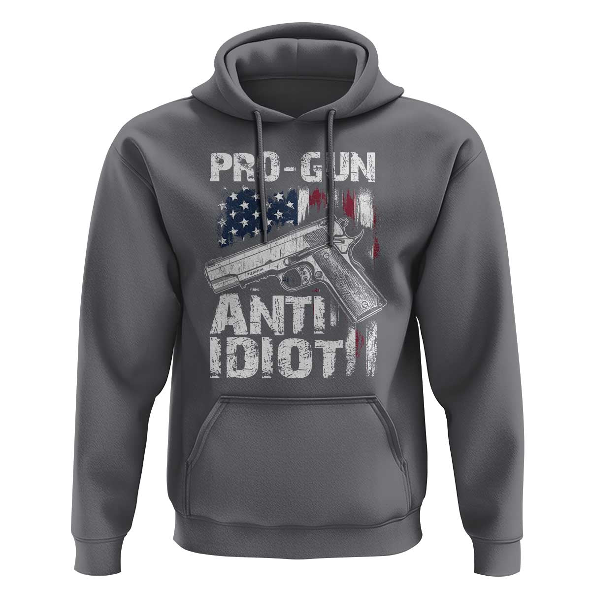 Pro Gun Anti Idiot Hoodie Vintage American Flag 2nd Amendment - Wonder Print Shop