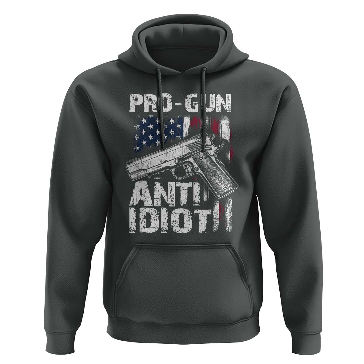 Pro Gun Anti Idiot Hoodie Vintage American Flag 2nd Amendment - Wonder Print Shop