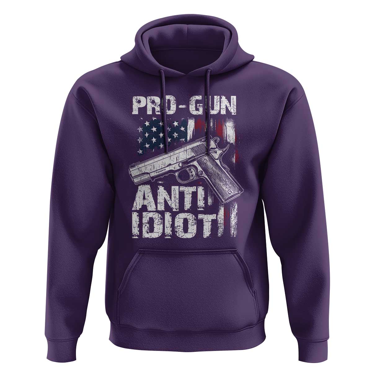 Pro Gun Anti Idiot Hoodie Vintage American Flag 2nd Amendment - Wonder Print Shop