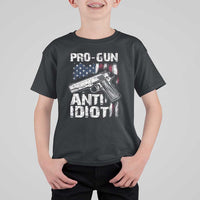 Pro Gun Anti Idiot T Shirt For Kid Vintage American Flag 2nd Amendment - Wonder Print Shop