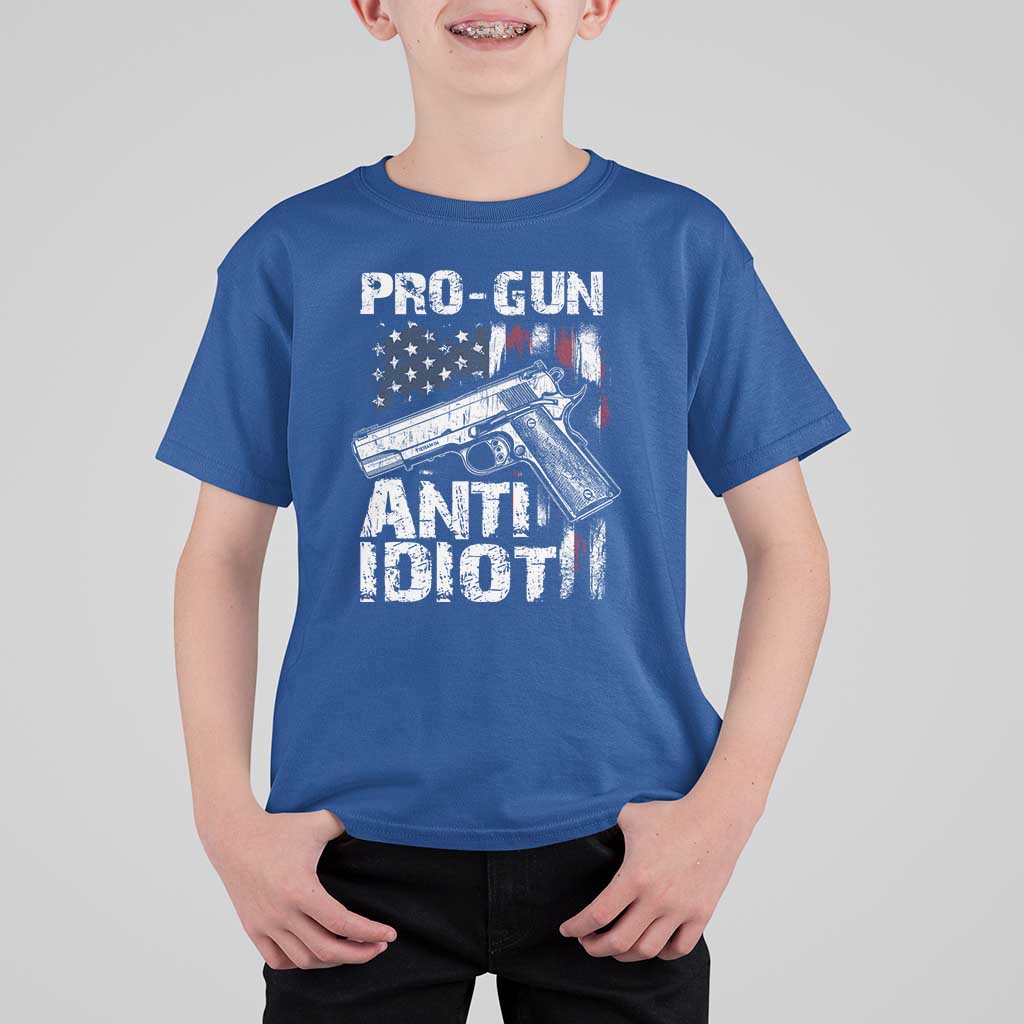 Pro Gun Anti Idiot T Shirt For Kid Vintage American Flag 2nd Amendment - Wonder Print Shop