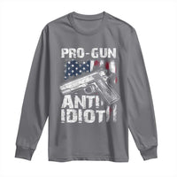 Pro Gun Anti Idiot Long Sleeve Shirt Vintage American Flag 2nd Amendment - Wonder Print Shop