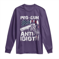 Pro Gun Anti Idiot Long Sleeve Shirt Vintage American Flag 2nd Amendment - Wonder Print Shop