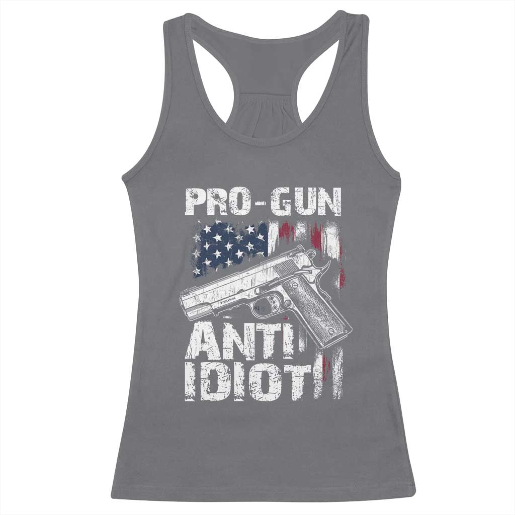 Pro Gun Anti Idiot Racerback Tank Top Vintage American Flag 2nd Amendment - Wonder Print Shop