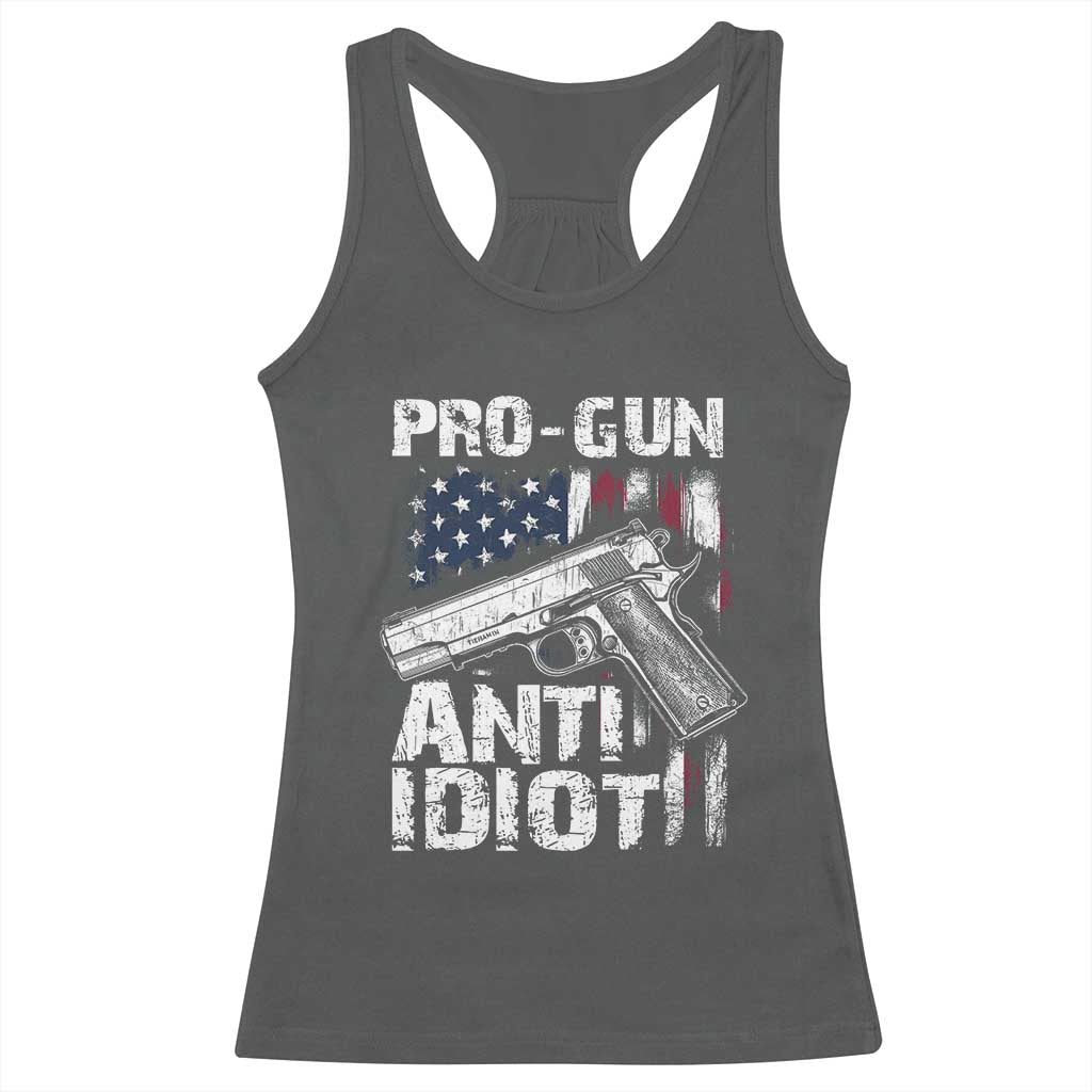 Pro Gun Anti Idiot Racerback Tank Top Vintage American Flag 2nd Amendment - Wonder Print Shop