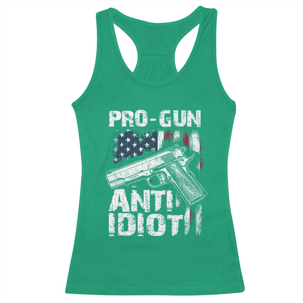 Pro Gun Anti Idiot Racerback Tank Top Vintage American Flag 2nd Amendment - Wonder Print Shop