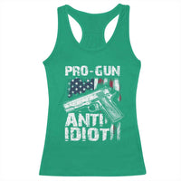 Pro Gun Anti Idiot Racerback Tank Top Vintage American Flag 2nd Amendment - Wonder Print Shop