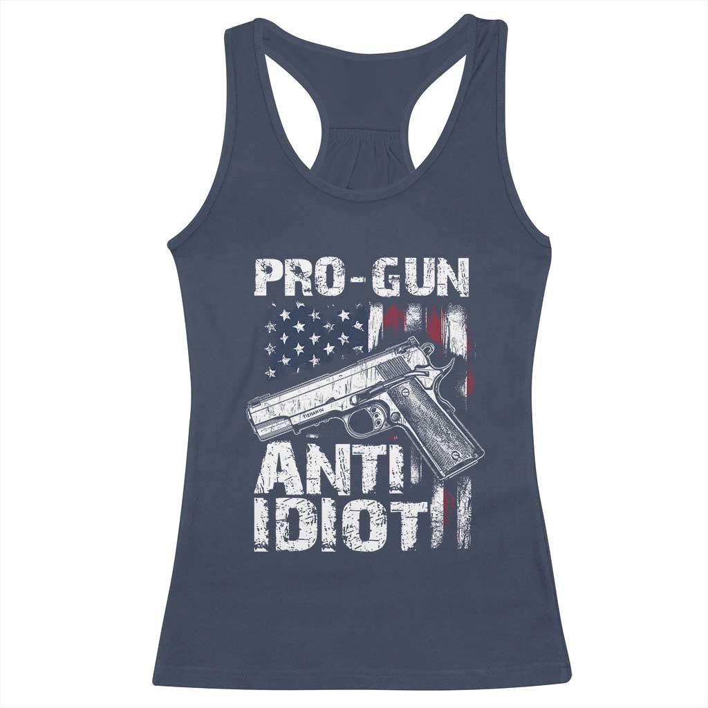 Pro Gun Anti Idiot Racerback Tank Top Vintage American Flag 2nd Amendment - Wonder Print Shop