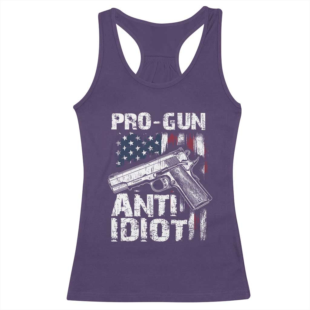 Pro Gun Anti Idiot Racerback Tank Top Vintage American Flag 2nd Amendment - Wonder Print Shop