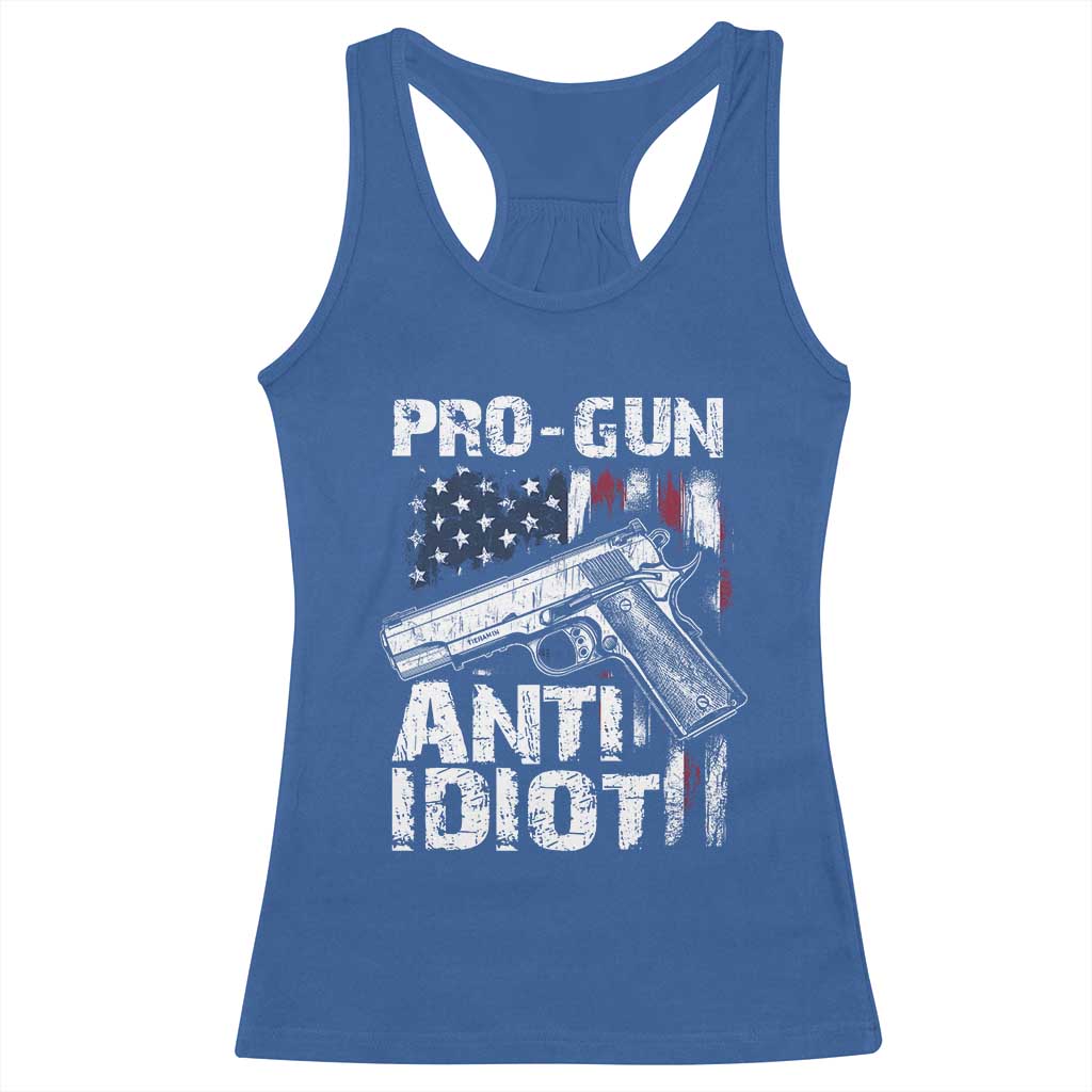 Pro Gun Anti Idiot Racerback Tank Top Vintage American Flag 2nd Amendment - Wonder Print Shop