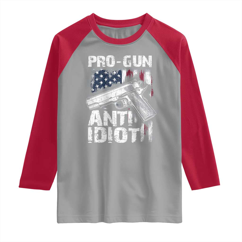 Pro Gun Anti Idiot Raglan Shirt Vintage American Flag 2nd Amendment - Wonder Print Shop