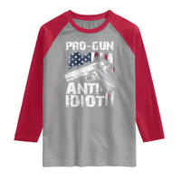 Pro Gun Anti Idiot Raglan Shirt Vintage American Flag 2nd Amendment - Wonder Print Shop
