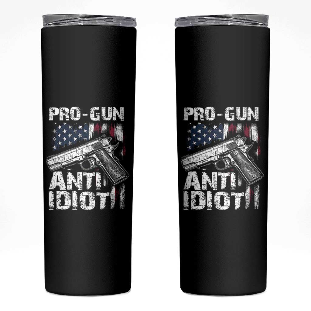 Pro Gun Anti Idiot Skinny Tumbler Vintage American Flag 2nd Amendment - Wonder Print Shop