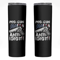 Pro Gun Anti Idiot Skinny Tumbler Vintage American Flag 2nd Amendment - Wonder Print Shop