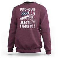 Pro Gun Anti Idiot Sweatshirt Vintage American Flag 2nd Amendment - Wonder Print Shop