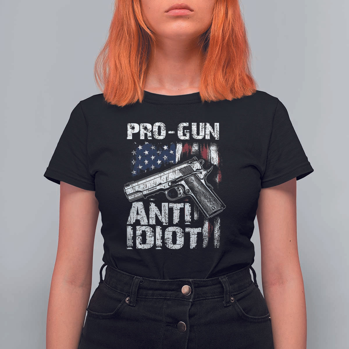 Pro Gun Anti Idiot T Shirt For Women Vintage American Flag 2nd Amendment - Wonder Print Shop