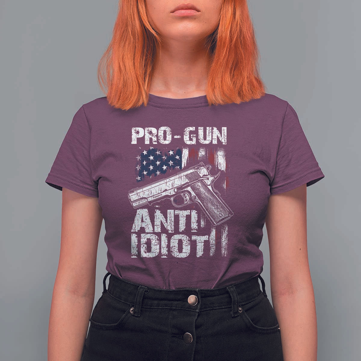 Pro Gun Anti Idiot T Shirt For Women Vintage American Flag 2nd Amendment - Wonder Print Shop