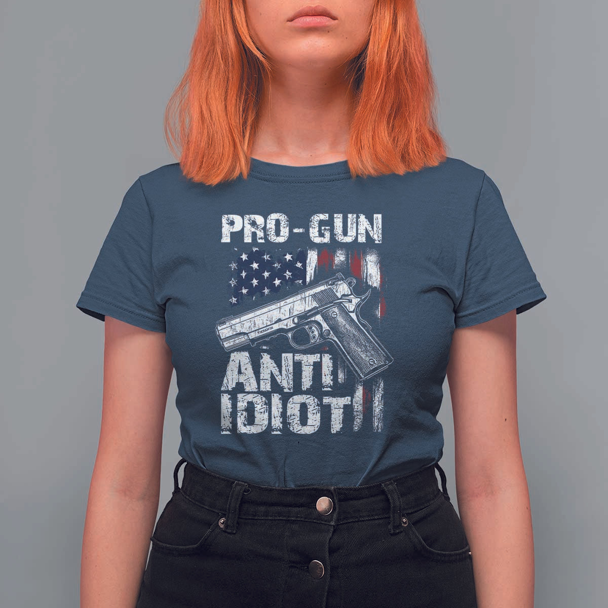 Pro Gun Anti Idiot T Shirt For Women Vintage American Flag 2nd Amendment - Wonder Print Shop