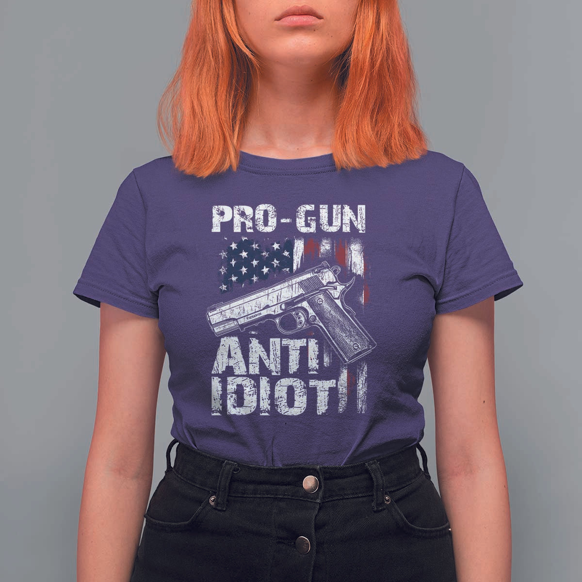 Pro Gun Anti Idiot T Shirt For Women Vintage American Flag 2nd Amendment - Wonder Print Shop