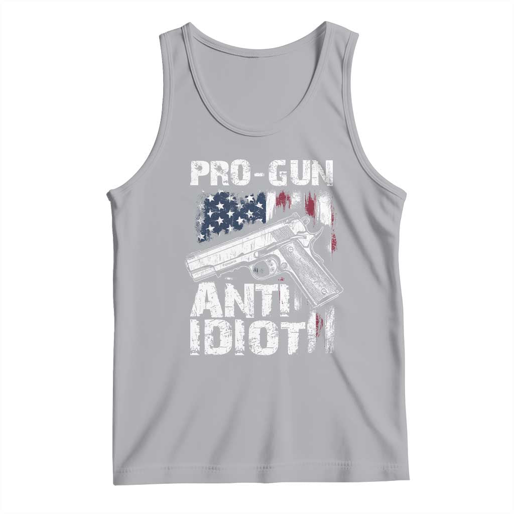 Pro Gun Anti Idiot Tank Top Vintage American Flag 2nd Amendment - Wonder Print Shop