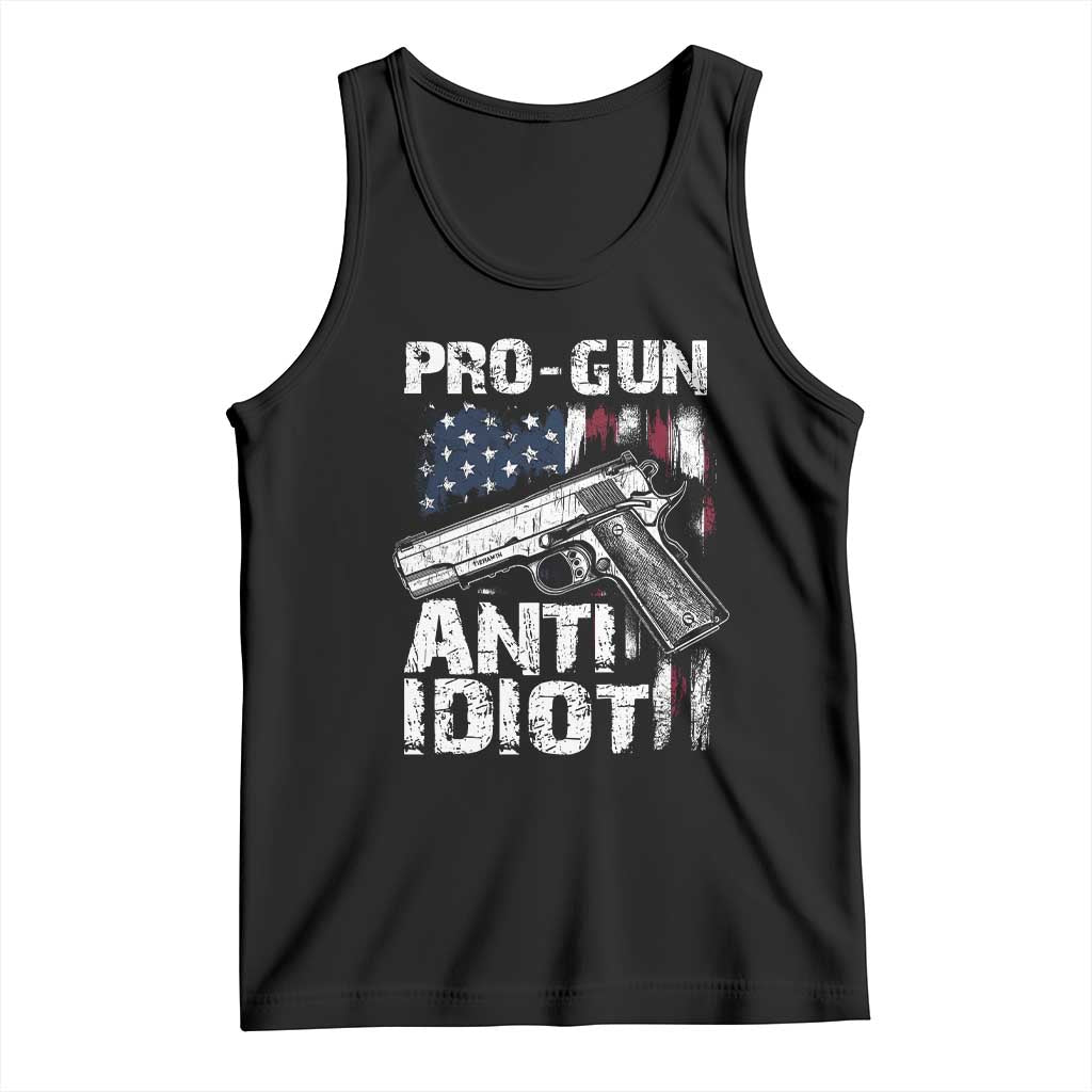 Pro Gun Anti Idiot Tank Top Vintage American Flag 2nd Amendment - Wonder Print Shop