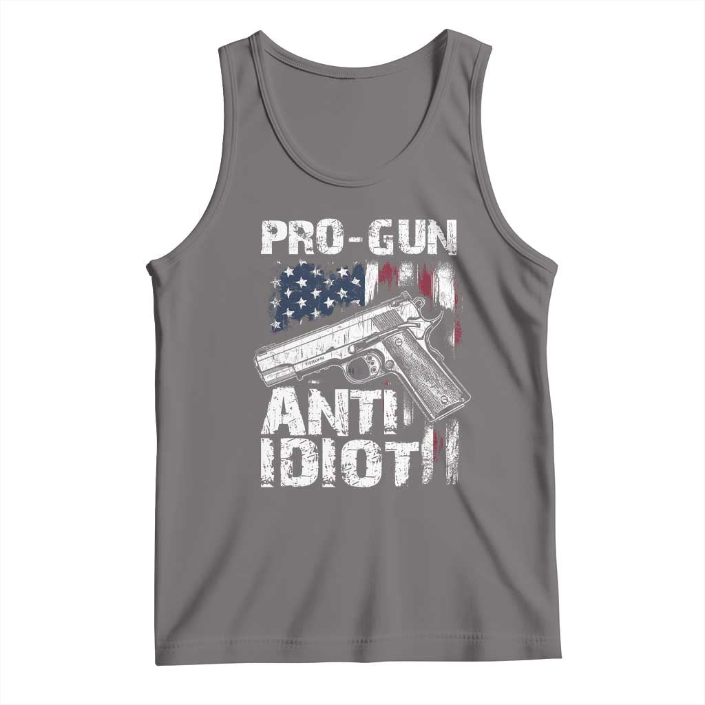 Pro Gun Anti Idiot Tank Top Vintage American Flag 2nd Amendment - Wonder Print Shop