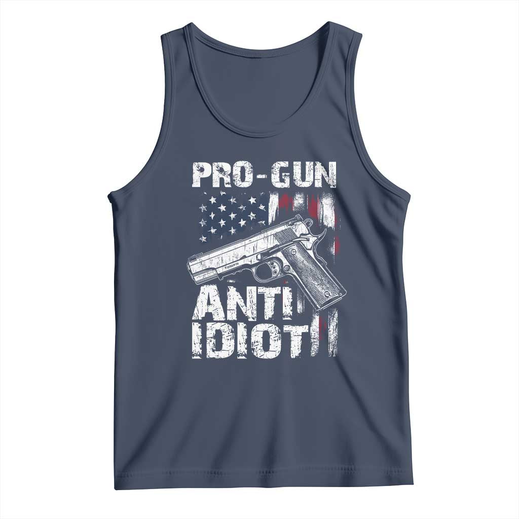Pro Gun Anti Idiot Tank Top Vintage American Flag 2nd Amendment - Wonder Print Shop