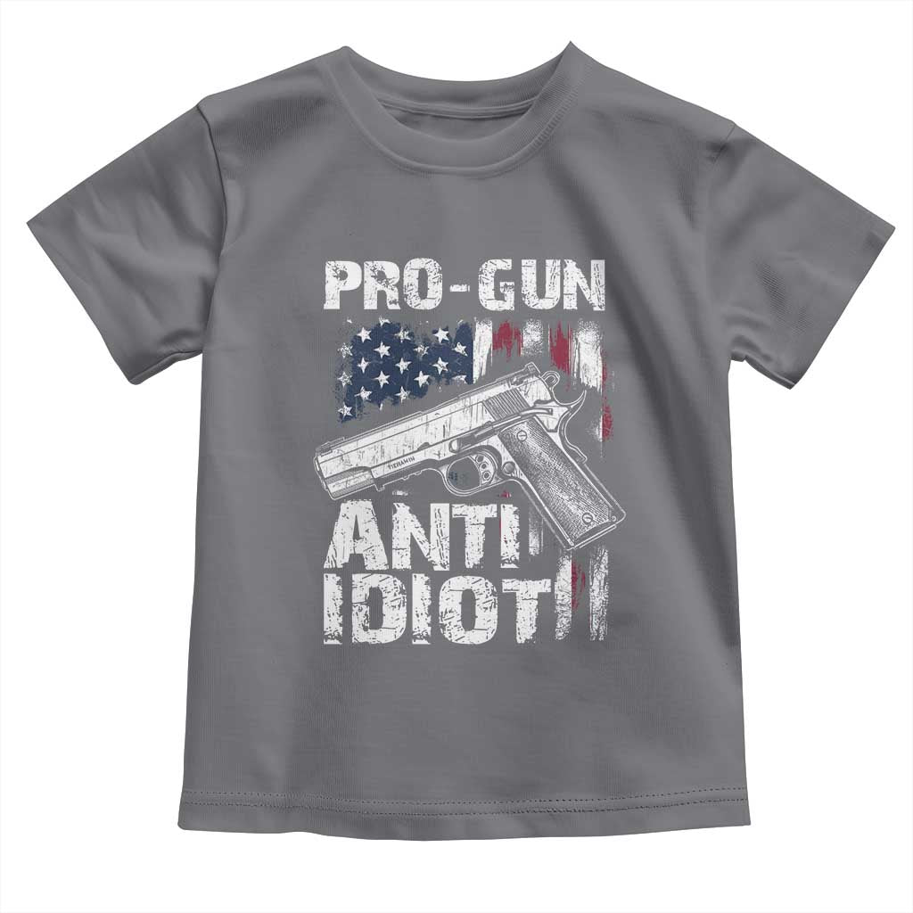 Pro Gun Anti Idiot Toddler T Shirt Vintage American Flag 2nd Amendment - Wonder Print Shop