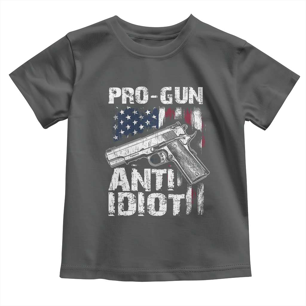 Pro Gun Anti Idiot Toddler T Shirt Vintage American Flag 2nd Amendment - Wonder Print Shop