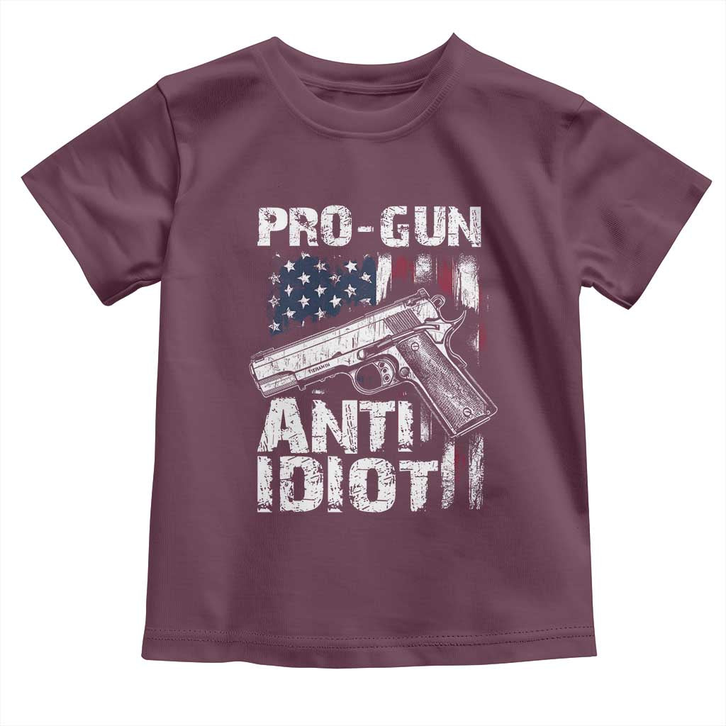 Pro Gun Anti Idiot Toddler T Shirt Vintage American Flag 2nd Amendment - Wonder Print Shop