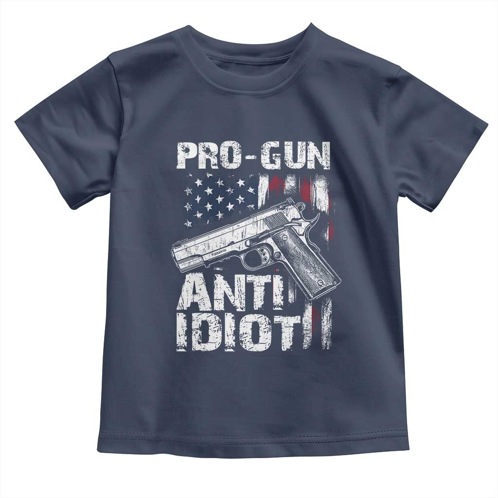 Pro Gun Anti Idiot Toddler T Shirt Vintage American Flag 2nd Amendment - Wonder Print Shop