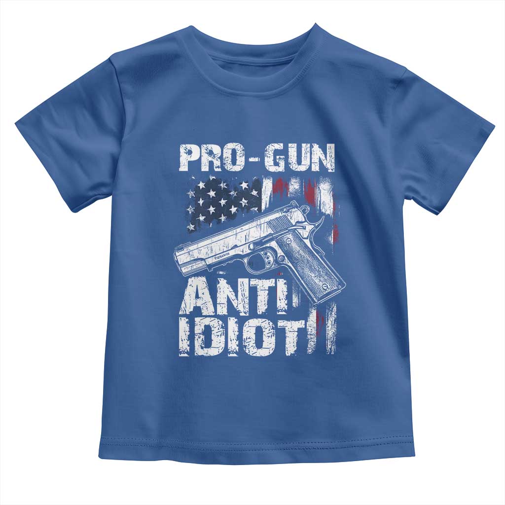Pro Gun Anti Idiot Toddler T Shirt Vintage American Flag 2nd Amendment - Wonder Print Shop