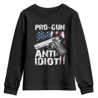 Pro Gun Anti Idiot Youth Sweatshirt Vintage American Flag 2nd Amendment - Wonder Print Shop