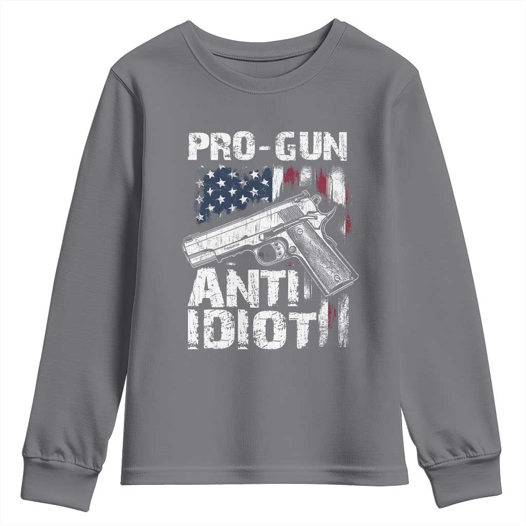 Pro Gun Anti Idiot Youth Sweatshirt Vintage American Flag 2nd Amendment - Wonder Print Shop