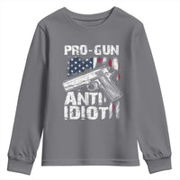 Pro Gun Anti Idiot Youth Sweatshirt Vintage American Flag 2nd Amendment - Wonder Print Shop