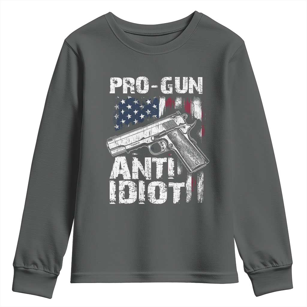 Pro Gun Anti Idiot Youth Sweatshirt Vintage American Flag 2nd Amendment - Wonder Print Shop