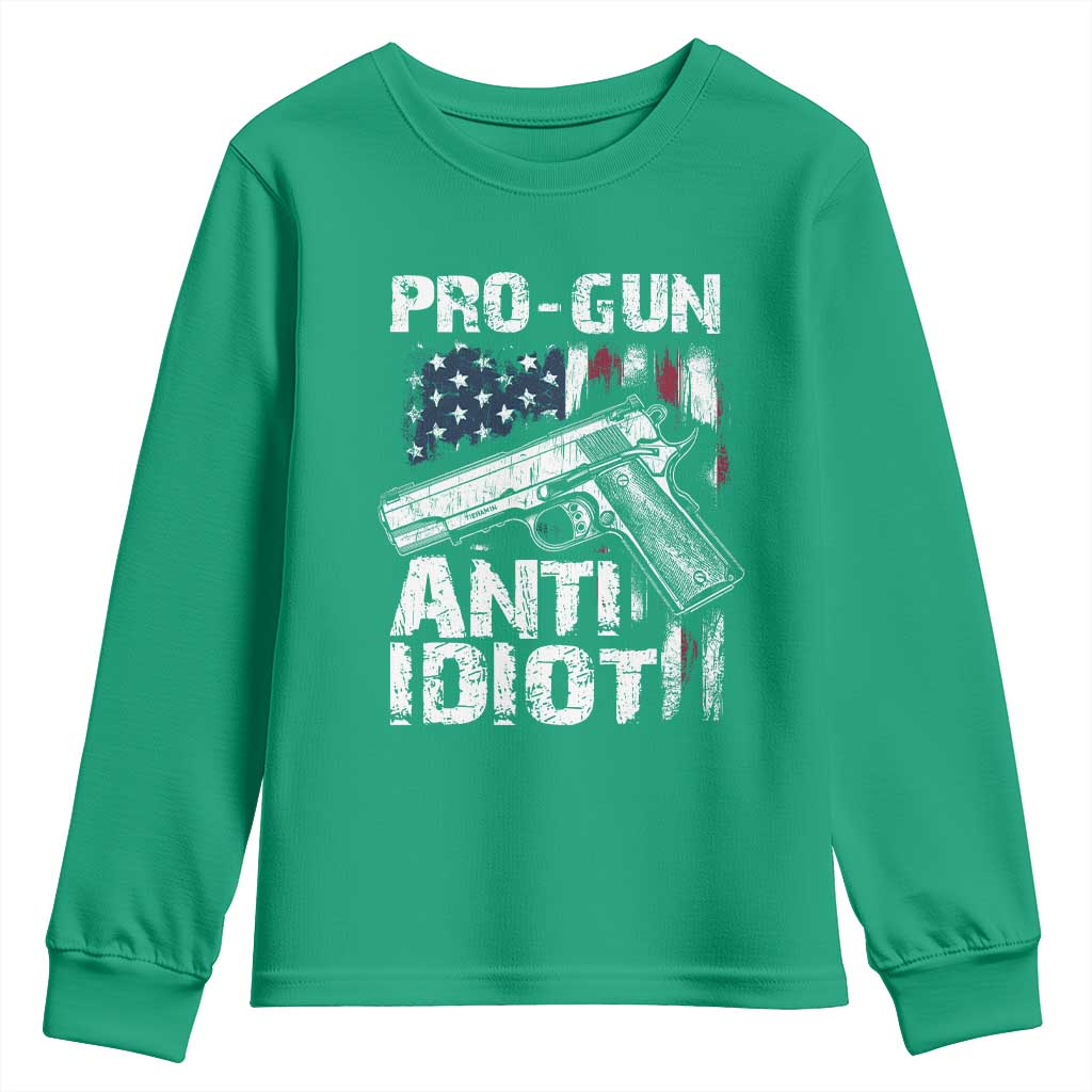 Pro Gun Anti Idiot Youth Sweatshirt Vintage American Flag 2nd Amendment - Wonder Print Shop