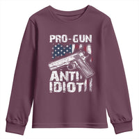 Pro Gun Anti Idiot Youth Sweatshirt Vintage American Flag 2nd Amendment - Wonder Print Shop