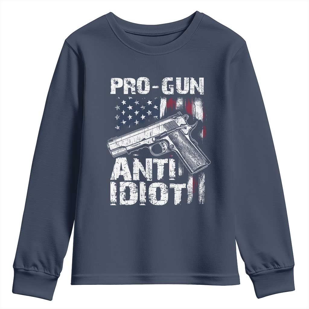 Pro Gun Anti Idiot Youth Sweatshirt Vintage American Flag 2nd Amendment - Wonder Print Shop