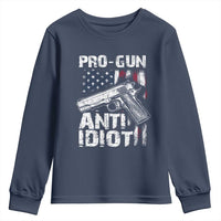 Pro Gun Anti Idiot Youth Sweatshirt Vintage American Flag 2nd Amendment - Wonder Print Shop
