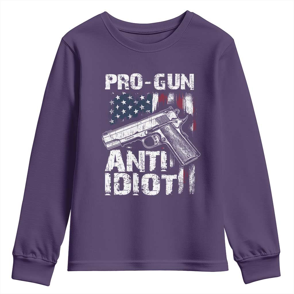 Pro Gun Anti Idiot Youth Sweatshirt Vintage American Flag 2nd Amendment - Wonder Print Shop