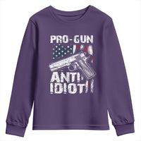 Pro Gun Anti Idiot Youth Sweatshirt Vintage American Flag 2nd Amendment - Wonder Print Shop