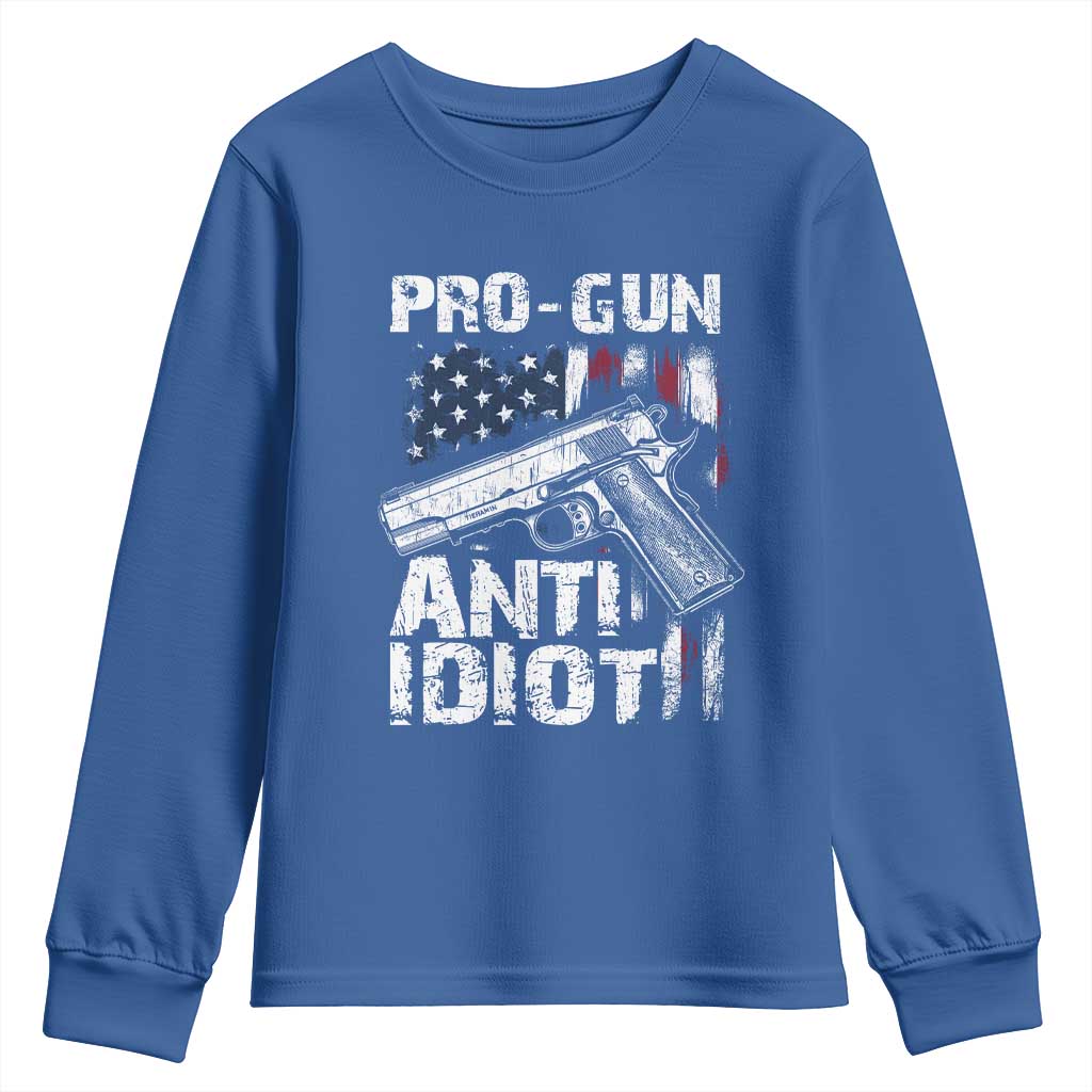 Pro Gun Anti Idiot Youth Sweatshirt Vintage American Flag 2nd Amendment - Wonder Print Shop